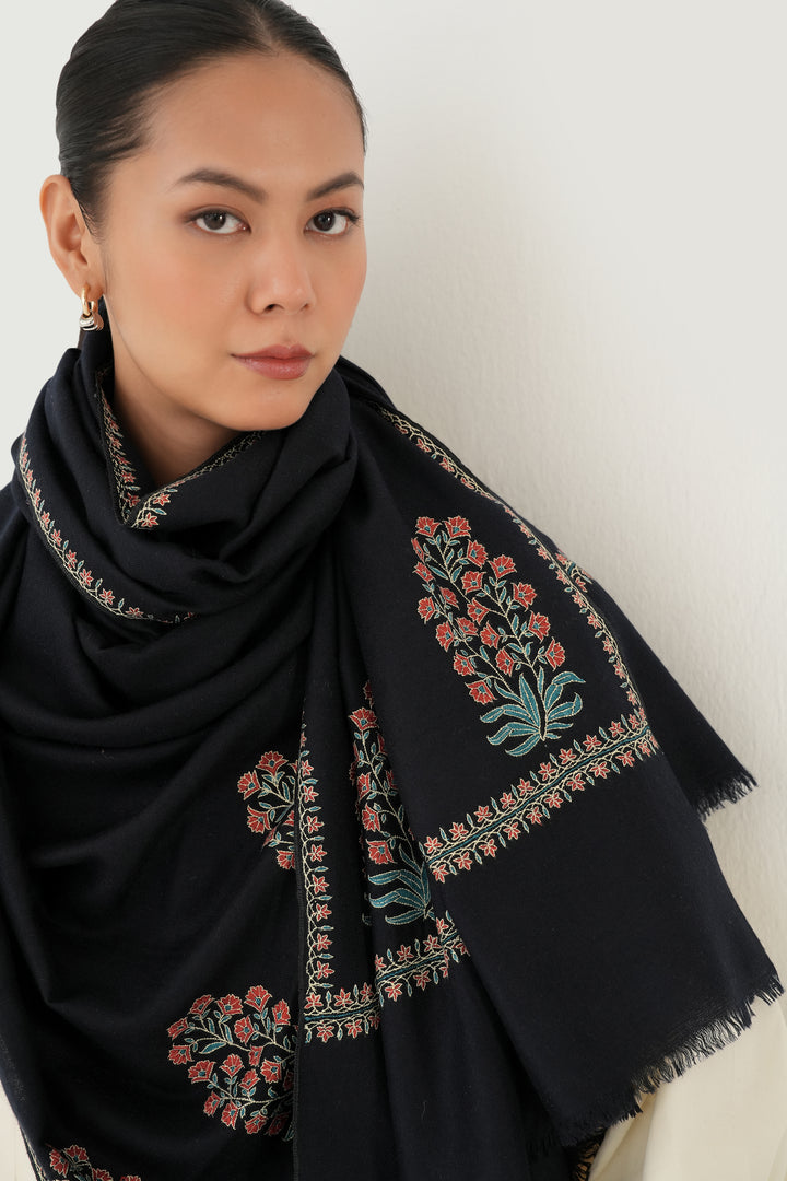 Kashmir Loom Sozni Meher Buta Palledar Hand Embroidered Pashmina Stole Pencil