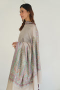 Sozni Nishar Palledar Hand Embroidered Oversize Pashmina Shawl Ash