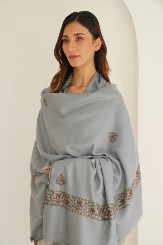Kashmir Loom Sozni Nazlidor Butidar Hand Embroidered Pashmina Shawl Cloud