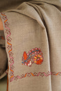 Kashmir Loom Sozni Sumaya Butidar Hand Embroidered Pashmina Shawl Natural