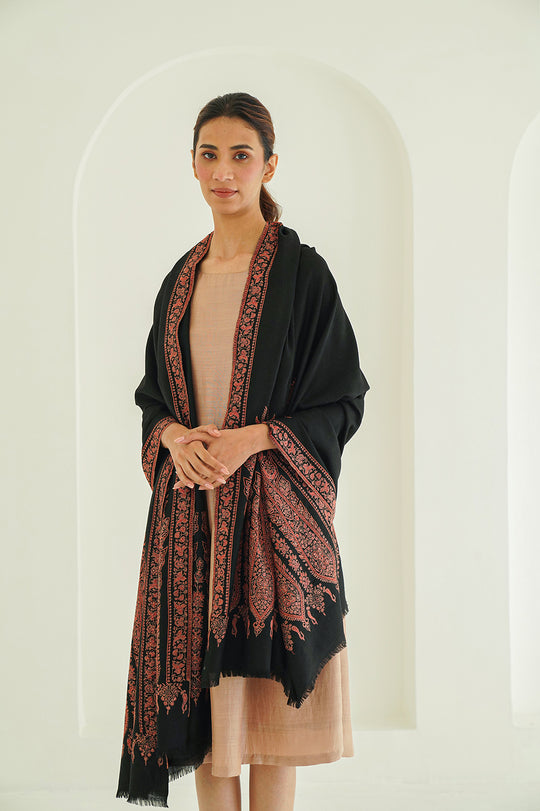 Kashmir Loom Naila Palledar Hand Embroidered Pashmina Shawl Black