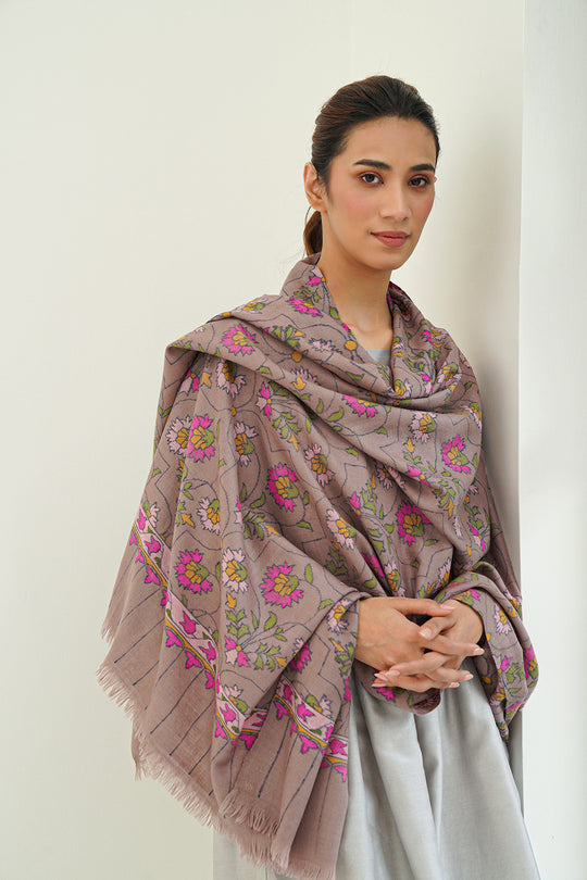 Kashmir Loom Kani Gultour Hand Woven Pashmina Shawl Fig