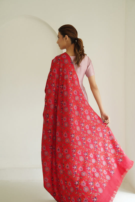 Kashmir Loom Kani Gulnawaz Hand Woven Pashmina Shawl Red