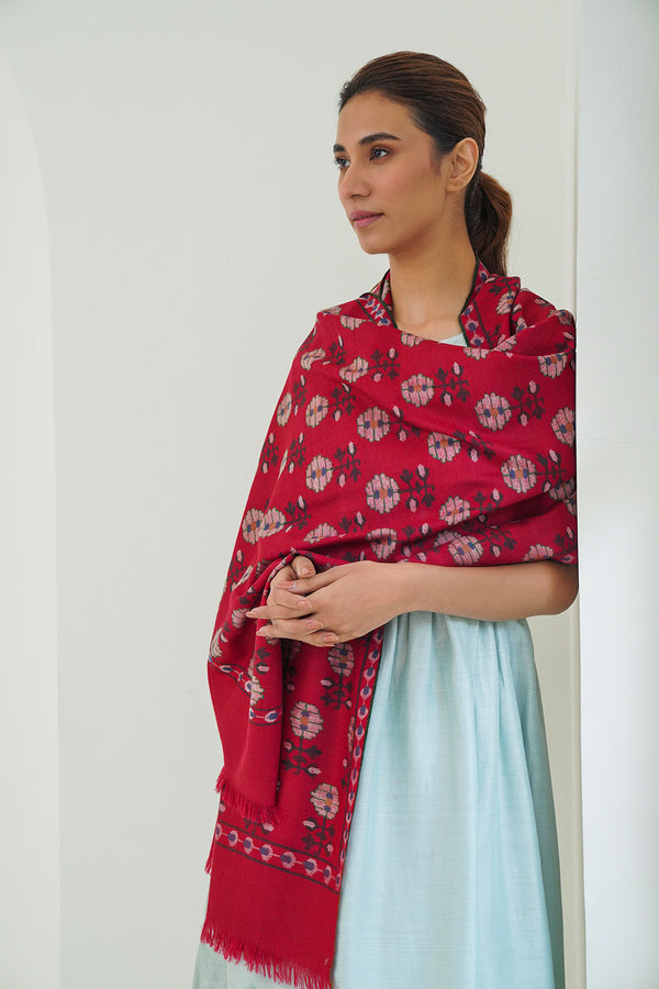 Kani Zanbagh Hand Woven Pashmina Stole Dusty Red