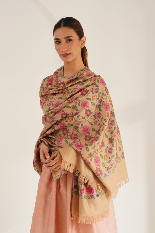 Kashmir Loom Kani Gulnawaz Hand Woven Pashmina Shawl Camel