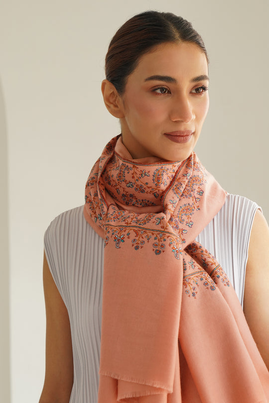 Kashmir Loom Sozni Mehrish Dordar Hand Embroidered Pashmina Shawl Lemonade
