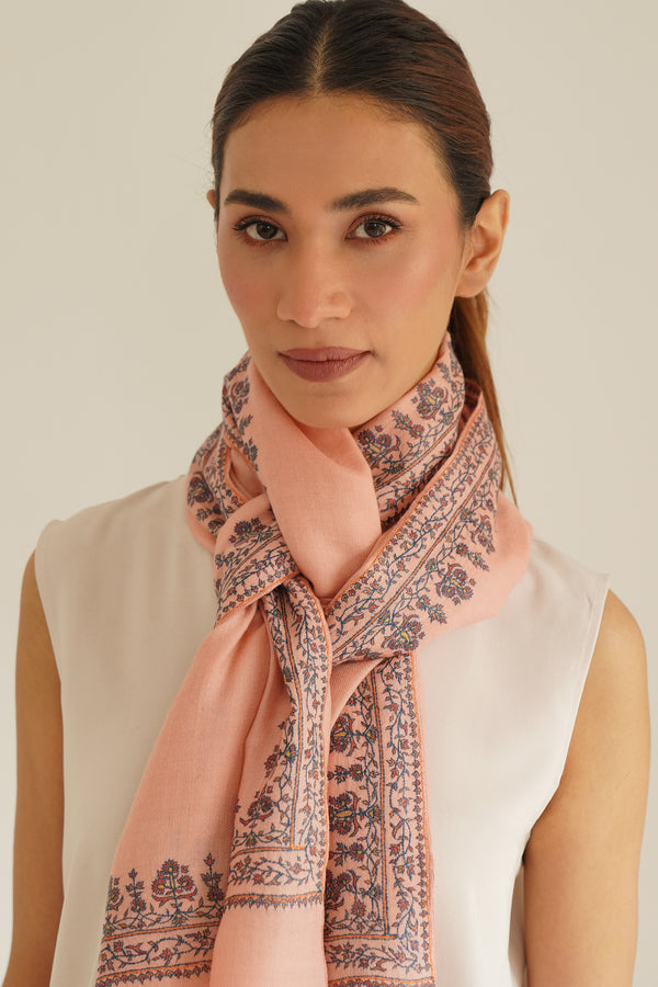 Sozni Rida Jaali Baildar Hand Embroidered Pashmina Stole Lemonade