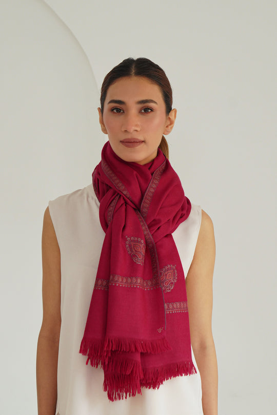 Kashmir Loom Sozni Hashiya Corner Buti Hand Embroidered Pashmina Shawl Port