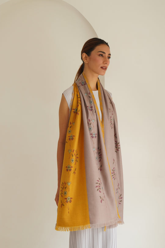 Kashmir Loom Kani Farwah Hand woven Cashmere Scarf Mineral Mink