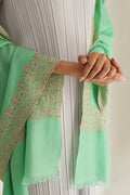 Kashmir Loom Sozni Rida Jaali Baildar Hand Embroidered Pashmina Stole Marine