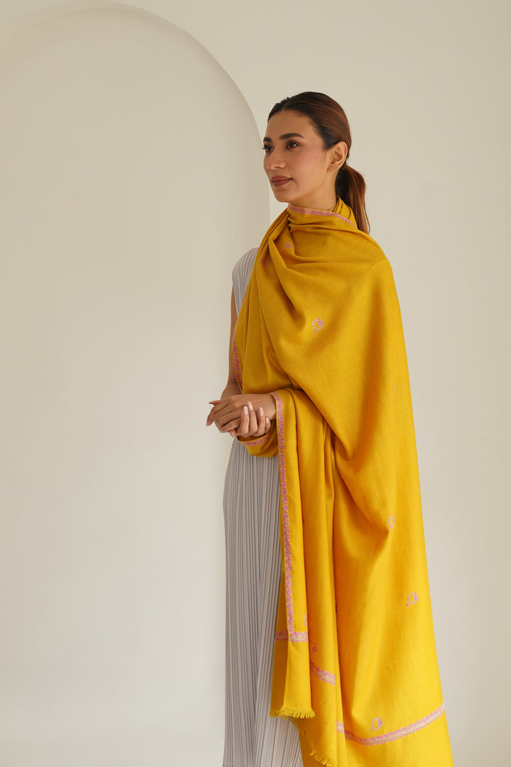 Flower Buti Hand Embroidered Pashmina Shawl | Kashmir Loom