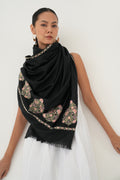 Kashmir Loom Sozni Naima Palledar Buta Hand Embroidered Pashmina Shawl Black