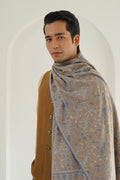 Kashmir Loom Sozni Jaaldar Hand Embroidered Pashmina Stole Natural Blue