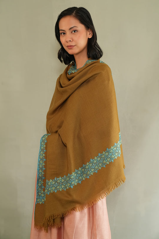 Kashmir Loom Sozni Navid Borderdar Hand Embroidered Pashmina Shawl Herb