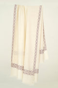 Kashmir Loom Sozni Navid Borderdar Hand Embroidered Pashmina Shawl Ivory