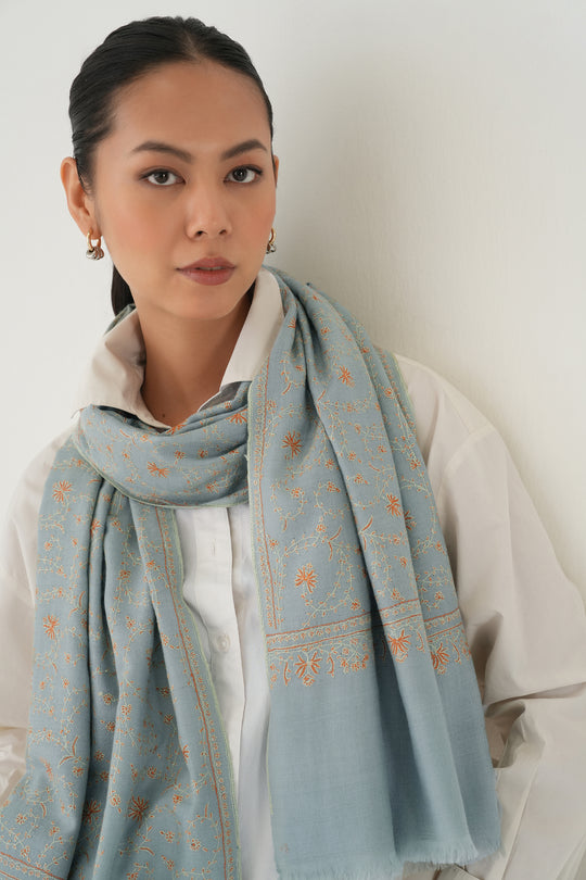 Kashmir Loom Sozni Nazanin Jaaldar Hand Embroidered Pashmina Stole Baltic