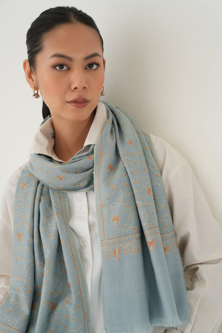 Kashmir Loom Sozni Nazanin Jaaldar Hand Embroidered Pashmina Stole Baltic