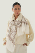 Kashmir Loom Sozni Nusrah Jaaldar Hand Embroidered Pashmina Stole Ivory