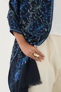 Sozni Nusrah Jaaldar Hand Embroidered Pashmina Stole Pencil Blue