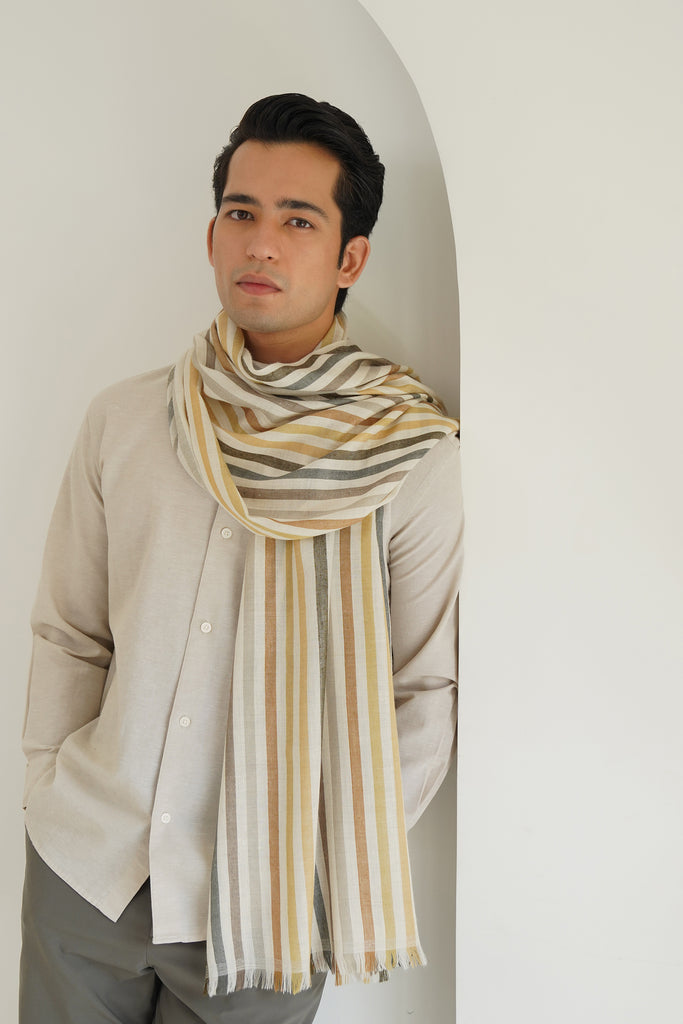 Handwoven Cashmere Stripes Large Scarf | Kashmir Loom