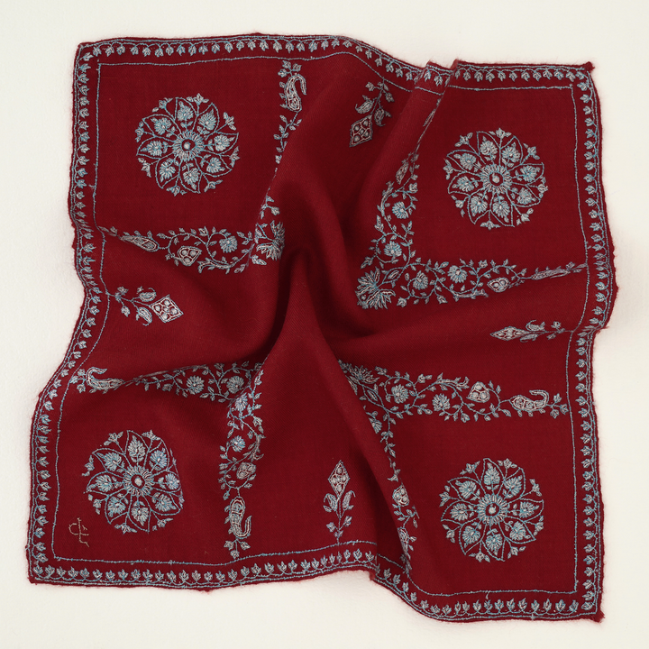 Charbagh Hand Embroidered Cashmere Pocket Square | Kashmir Loom