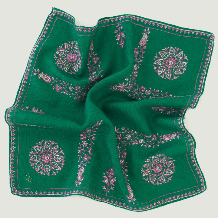 Charbagh Hand Embroidered Cashmere Pocket Square | Kashmir Loom