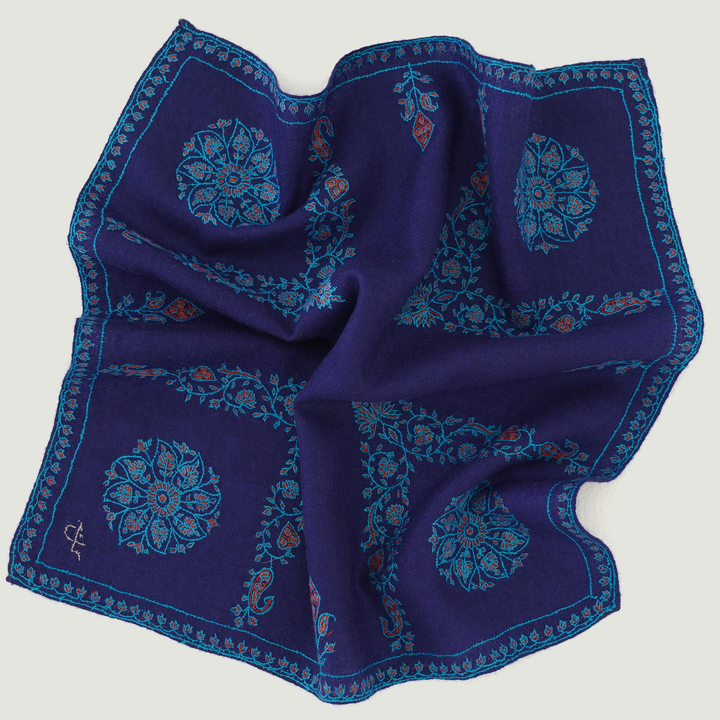 Charbagh Hand Embroidered Cashmere Pocket Square | Kashmir Loom