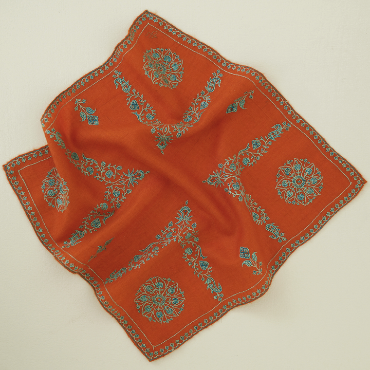 Charbagh Hand Embroidered Cashmere Pocket Square | Kashmir Loom