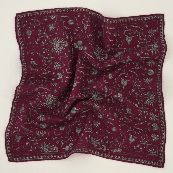 Jaaldar Hand Embroidered Mens Cashmere Pocket Square | Kashmir Loom