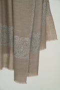 Kashmir Loom Sozni Paisley Palledar Hand Embroidered Pashmina Shawl Natural Ivory Black