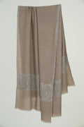 Kashmir Loom Sozni Paisley Palledar Hand Embroidered Pashmina Shawl Natural Ivory Black