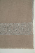 Kashmir Loom Sozni Paisley Palledar Hand Embroidered Pashmina Shawl Natural Ivory Black