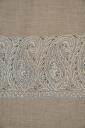 Kashmir Loom Sozni Paisley Palledar Hand Embroidered Pashmina Shawl Natural Ivory Black