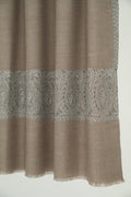 Kashmir Loom Sozni Paisley Palledar Hand Embroidered Pashmina Shawl Natural Ivory Black