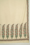 Kashmir Loom Sozni Palledar Long Buta Hand Embroidered Oversize Pashmina Shawl Bone Peach Green