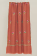 Kashmir Loom Heera Bail Buti Hand Embroidered Pashmina Stole Coral Peach