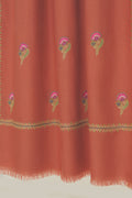 Kashmir Loom Heera Bail Buti Hand Embroidered Pashmina Stole Coral Peach