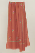 Kashmir Loom Heera Bail Buti Hand Embroidered Pashmina Stole Coral Peach