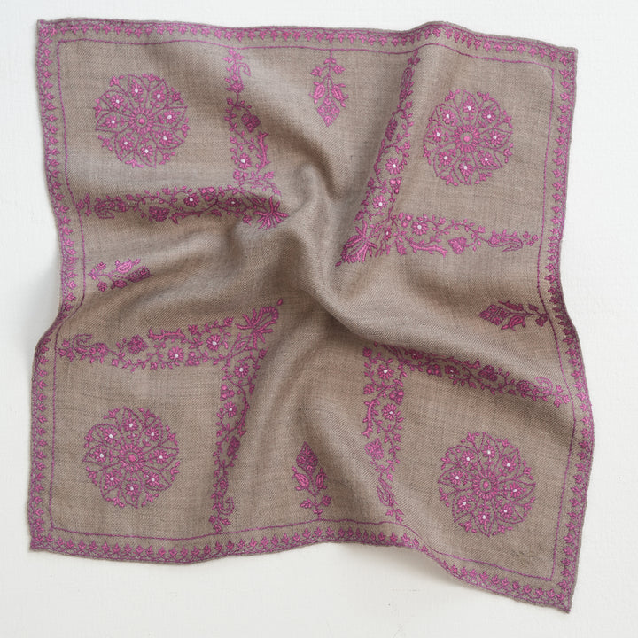 Charbagh Hand Embroidered Mens Cashmere Pocket Square
