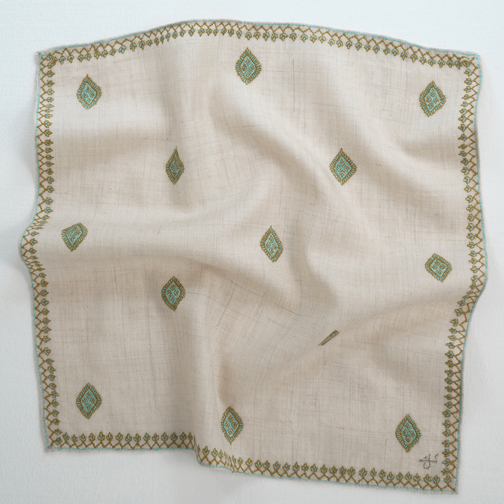 Barfi Buti Hand Embroidered Mens Cashmere Pocket Square