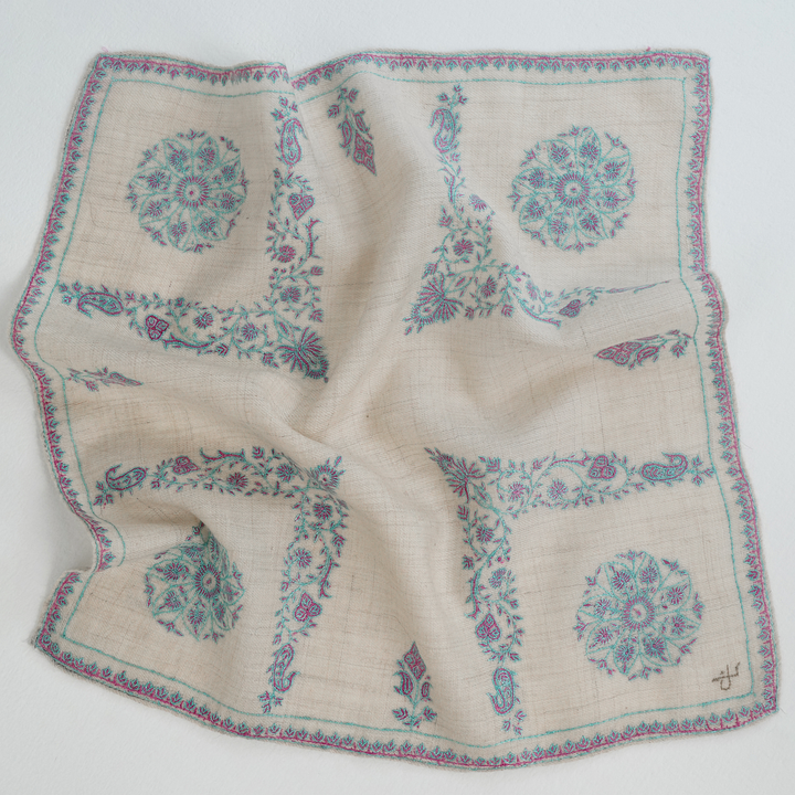 Charbagh Hand Embroidered Cashmere Pocket Square | Kashmir Loom