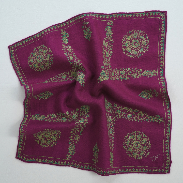 Charbagh Hand Embroidered Cashmere Pocket Square | Kashmir Loom
