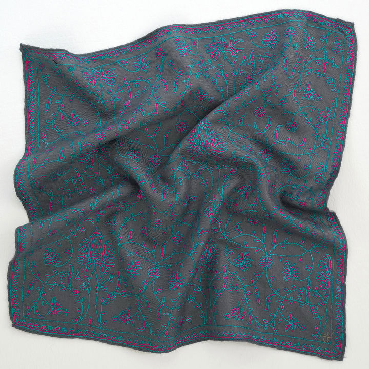 Jaaldar Hand Embroidered Mens Cashmere Pocket Square | Kashmir Loom