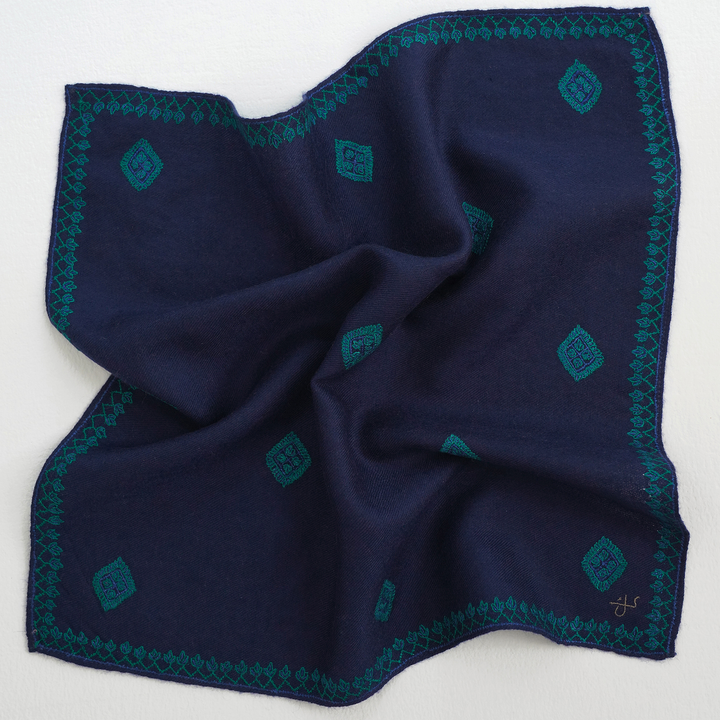 Barfi Buti Hand Embroidered Mens Cashmere Pocket Square