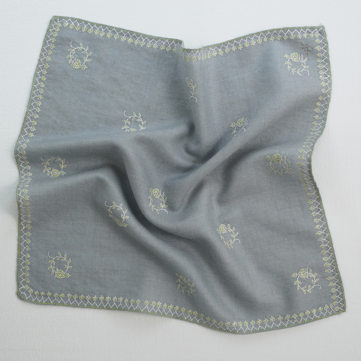 Flower Buti Hand Embroidered Mens Cashmere Pocket Square | Kashmir Loom