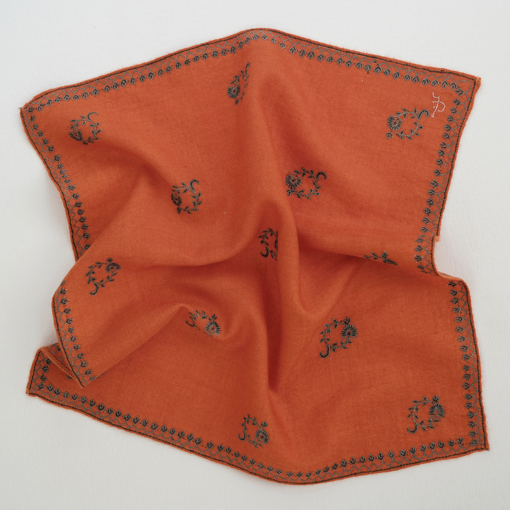 Flower Buti Hand Embroidered Mens Cashmere Pocket Square | Kashmir Loom