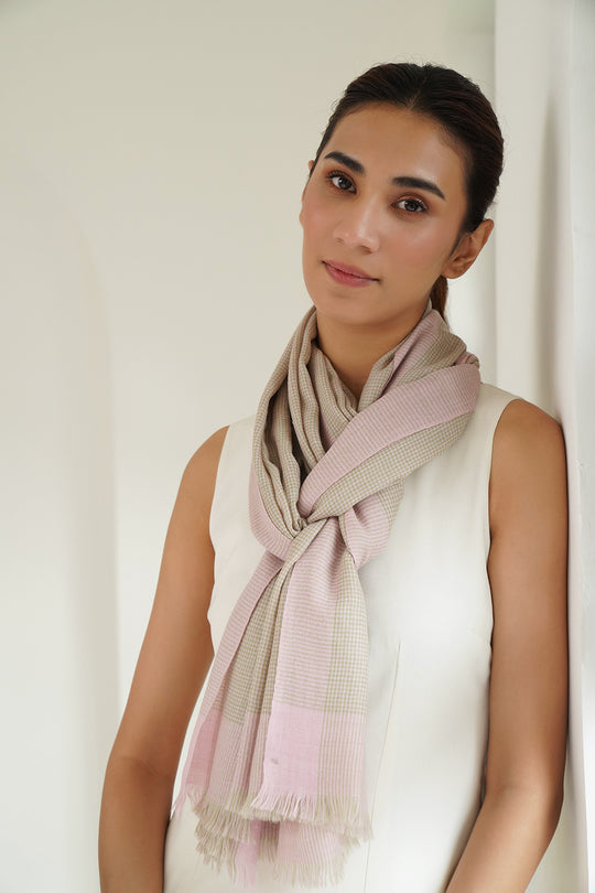 Cashmere Check Women's Stole | Kashmir Loom