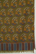 Kashmir Loom Kani Shagufta Buta Hand Woven Large Pashmina Shawl Olive