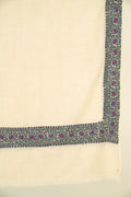 Kashmir Loom Sozni Shirin Dordar Hand Embroidered Pashmina Shawl Ivory