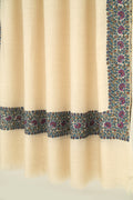 Kashmir Loom Sozni Shirin Dordar Hand Embroidered Pashmina Shawl Ivory